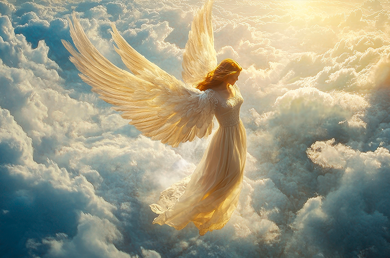 angelo in un cielo di nuvole